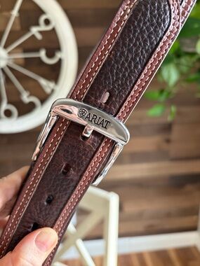 Ariat Dark Brown Leather Belt with Silver Buckle